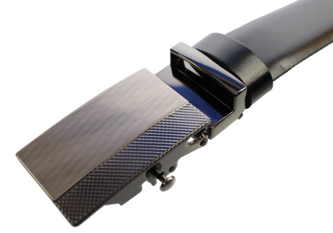 Wizytowy Pasek Skórzany 30 mm COMPLEX (PL) Pełna Klamra AUTOMAT/ZĄBEK Garnitur CZARNY Zaokrąglony AZ30/KAZ55