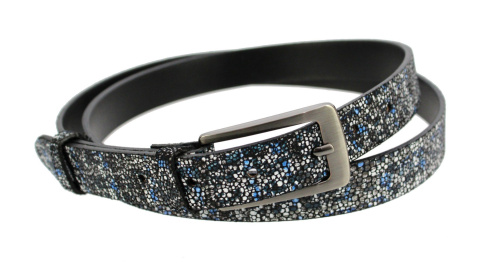 Pasek Skórzany PAS-MAX (PL) Damski "POŁYSKUJĄCA DROBNA ŁUSKA" Skóra Licowa 25 mm KOLOROWA MOZAIKA WZÓR A6 k415