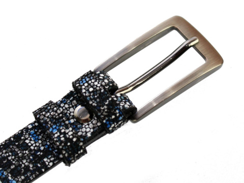 Pasek Skórzany PAS-MAX (PL) Damski "POŁYSKUJĄCA DROBNA ŁUSKA" Skóra Licowa 25 mm KOLOROWA MOZAIKA WZÓR A6 k415