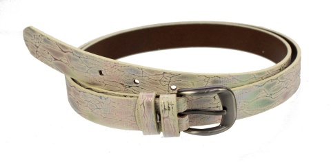 Pasek Skórzany PAS-MAX (PL) Damski "POŁYSKUJĄCA DROBNA ŁUSKA" Skóra Licowa 25 mm ZŁOTA MOZAIKA A3