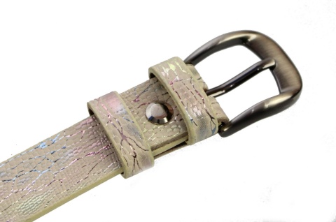 Pasek Skórzany PAS-MAX (PL) Damski "POŁYSKUJĄCA DROBNA ŁUSKA" Skóra Licowa 25 mm ZŁOTA MOZAIKA A3