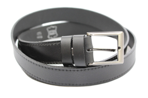 Pasek Skórzany COMPLEX (PL) "TŁOCZONY CIENKĄ NITKĄ" 30 mm Skóra Naturalna CZARNY