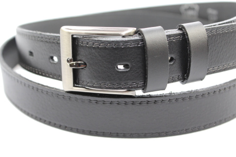 Pasek Skórzany COMPLEX (PL) "TŁOCZONY CIENKĄ NITKĄ" 30 mm Skóra Naturalna CZARNY