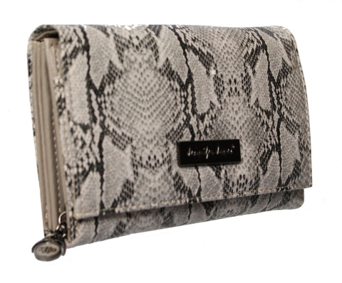 Portfel Damski E-Skóra Duży Lakierowany Z Teksturą "Skóra Węża" JENNIFER JONES Z Suwakiem 1103-6 15,5 x 10 [cm]