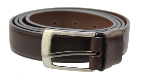 Pasek Męski Skórzany PAS-MAX (PL) "IMITACJA SZYCIA CIENKĄ NITKĄ" Skóra Licowa EXTRA 30 mm CZEKOLADOWY k43