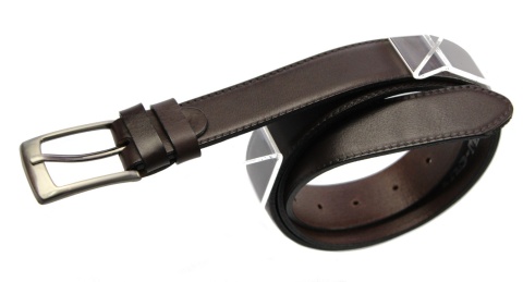 Pasek Męski Skórzany PAS-MAX (PL) "IMITACJA SZYCIA CIENKĄ NITKĄ" Skóra Licowa EXTRA 30 mm CZEKOLADOWY k43