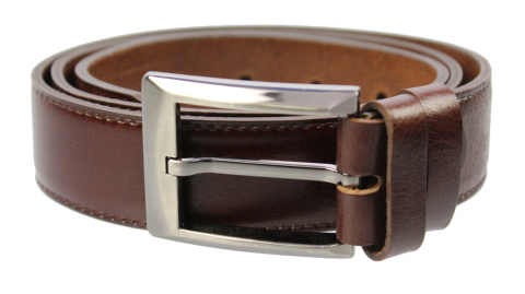 Pasek Męski Skórzany PAS-MAX (PL) Skóra Licowa EXTRA 35 mm "Imitacja Szycia" BRĄZOWY k41