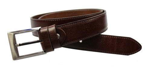 Pasek Męski Skórzany PAS-MAX (PL) Skóra Licowa EXTRA 35 mm "Imitacja Szycia" BRĄZOWY k41