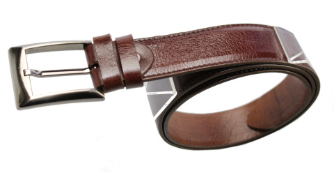 Pasek Męski Skórzany PAS-MAX (PL) Skóra Licowa EXTRA 35 mm "Imitacja Szycia" BRĄZOWY k41
