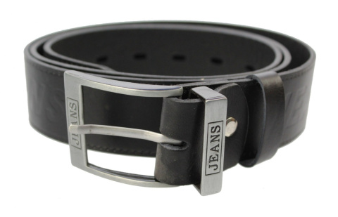 Pasek Skórzany COMPLEX (PL) Tłoczony Napis "JEANS" Skóra Licowa EXTRA 40 mm CZARNY