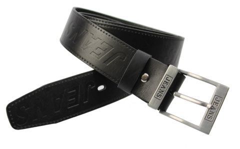 Pasek Skórzany COMPLEX (PL) Tłoczony Napis "JEANS" Skóra Licowa EXTRA 40 mm CZARNY