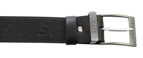 Pasek Skórzany COMPLEX (PL) Tłoczony Napis "JEANS" Skóra Licowa EXTRA 40 mm CZARNY