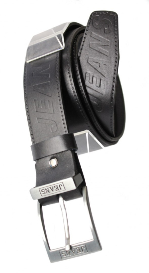 Pasek Skórzany COMPLEX (PL) Tłoczony Napis "JEANS" Skóra Licowa EXTRA 40 mm CZARNY