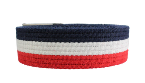 Pasek Parciany PAS-MAX (PL) Bawełniany PARCIAK 40 mm Z Klamrą Zatrzaskową TRÓJKOLOROWY GRANATOWY BIAŁY I CZERWONY