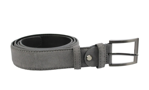 Pasek Męski Skórzany PAS-MAX (PL) Skóra Licowa EXTRA ZAMSZOWY 35 mm POPIELATY Z POPIELATĄ NITKĄ