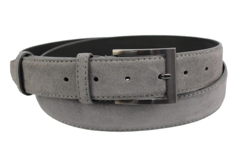 Pasek Męski Skórzany PAS-MAX (PL) Skóra Licowa EXTRA ZAMSZOWY 35 mm POPIELATY Z POPIELATĄ NITKĄ