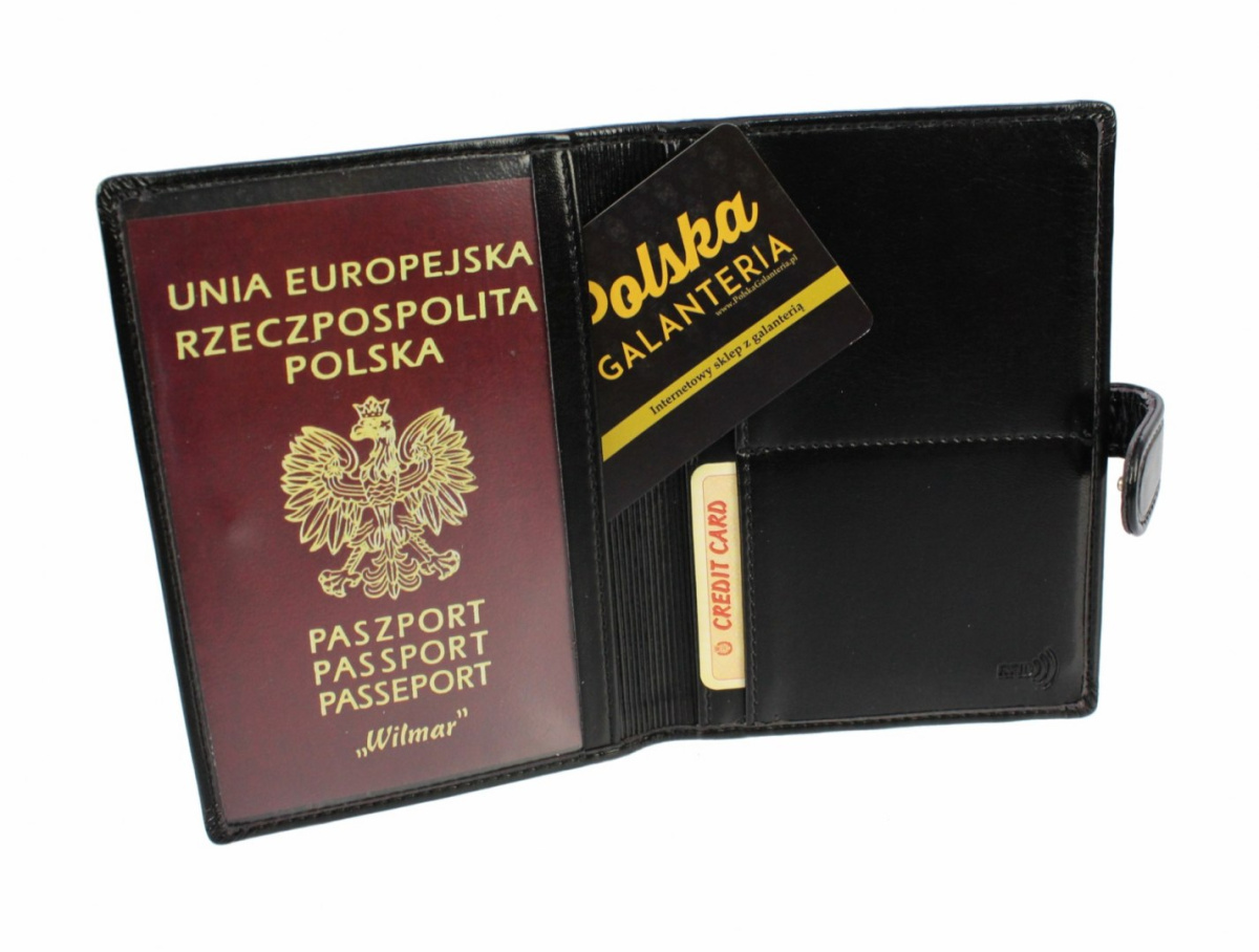 Etui Na Paszport Wilmar (PL) Skóra Włoska Zapinka Nap Duże Dwie Części RFID
