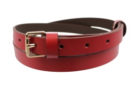 Pasek Damski Skórzany Gładki MASSIMO (PL) 20 mm BORDOWY Wąski Klamra Złota Z Rolką