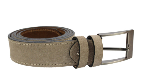 Pasek Męski Skórzany PAS-MAX (PL) Skóra Licowa EXTRA ZAMSZOWY 35 mm BEŻOWY Z BEŻOWĄ NITKĄ