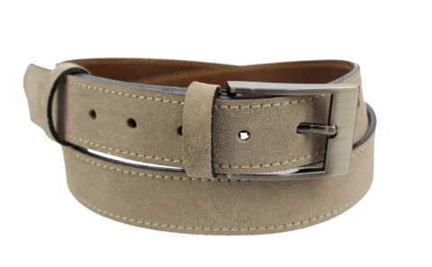 Pasek Męski Skórzany PAS-MAX (PL) Skóra Licowa EXTRA ZAMSZOWY 35 mm BEŻOWY Z BEŻOWĄ NITKĄ