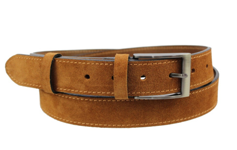 Pasek Męski Skórzany PAS-MAX (PL) Skóra Licowa EXTRA ZAMSZOWY 35 mm TOFFI Z NITKĄ