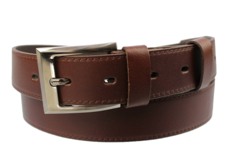 Pasek Męski Skórzany COMPLEX (PL) "IMITACJA SZYCIA" Skóra EXTRA 30 mm DW KASZTANOWY