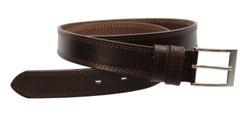 Pasek Skórzany Męski WIREX (PL) GŁADKI SZARFOWANY CIEMNY BRĄZOWY 35 mm Skóra Licowa Extra Podwójna Nitka