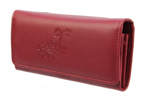 Portfel Damski PolskaGalanteria (PL) Długi Suwak Skóra Naturalna KWIATEK BORDOWY D0728