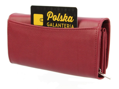 Portfel Damski PolskaGalanteria (PL) Długi Suwak Skóra Naturalna KWIATEK BORDOWY D0728
