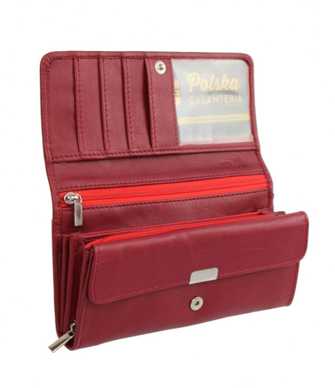 Portfel Damski PolskaGalanteria (PL) Długi Suwak Skóra Naturalna KWIATEK BORDOWY D0728