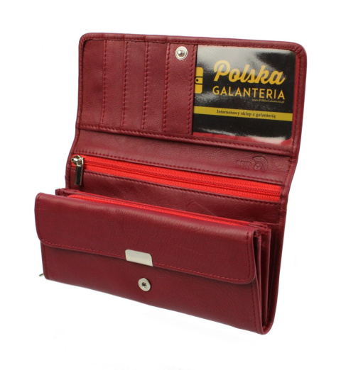 Portfel Damski PolskaGalanteria (PL) Długi Suwak Skóra Naturalna KWIATEK BORDOWY D0728