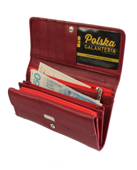 Portfel Damski PolskaGalanteria (PL) Długi Suwak Skóra Naturalna KWIATEK BORDOWY D0728
