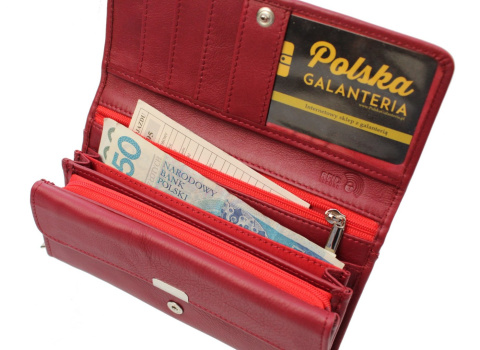Portfel Damski PolskaGalanteria (PL) Długi Suwak Skóra Naturalna KWIATEK BORDOWY D0728