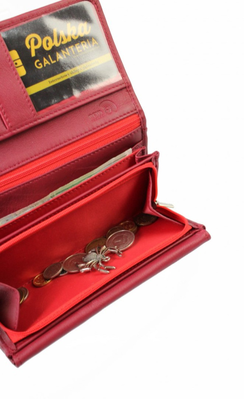 Portfel Damski PolskaGalanteria (PL) Długi Suwak Skóra Naturalna KWIATEK BORDOWY D0728