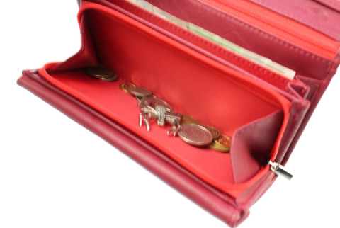 Portfel Damski PolskaGalanteria (PL) Długi Suwak Skóra Naturalna KWIATEK BORDOWY D0728