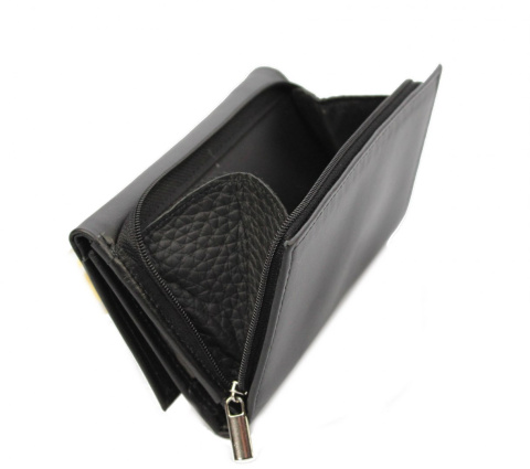 Portfel Damski Skórzany PolskaGalanteria 15 cm Suwak Skóra Naturalna Cielęca Czarny KP D1411