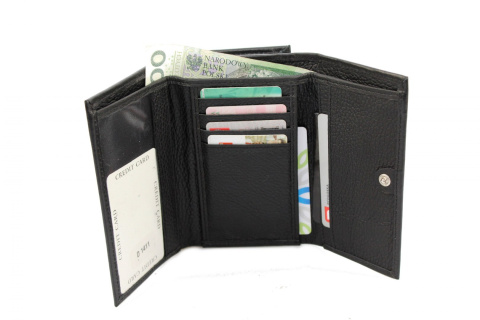 Portfel Damski Skórzany PolskaGalanteria 15 cm Suwak Skóra Naturalna Cielęca Czarny KP D1411