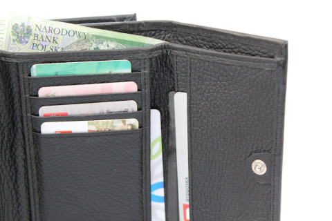 Portfel Damski Skórzany PolskaGalanteria 15 cm Suwak Skóra Naturalna Cielęca Czarny KP D1411