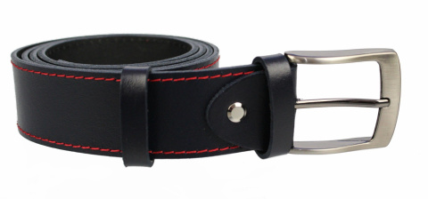 Pasek Męski Skórzany PAS-MAX (PL) Skóra Naturalna DW EXTRA 40 mm GRANATOWY Z Czerwoną Nitką K82