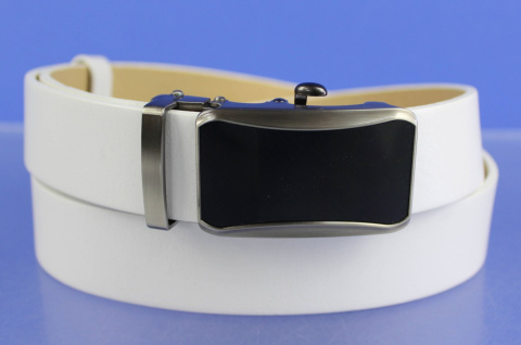 Wizytowy Pasek Skórzany 35 mm PAS-MAX (PL) Pełna Klamra AUTOMAT/SAMOZACISK Garnitur BIAŁY ASZ35/KASZ24