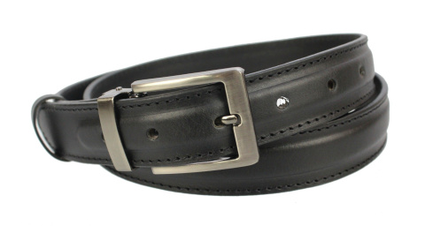 Pasek Męski Skórzany Arucce (PL) Skóra Licowa EXTRA Klamra Nowoczesna 35 mm CZARNY IMITACJA SZYCIA