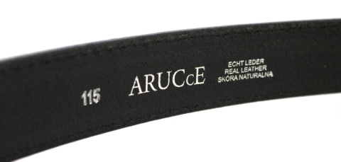 Pasek Męski Skórzany Arucce (PL) Skóra Licowa EXTRA Klamra Nowoczesna 35 mm CZARNY IMITACJA SZYCIA