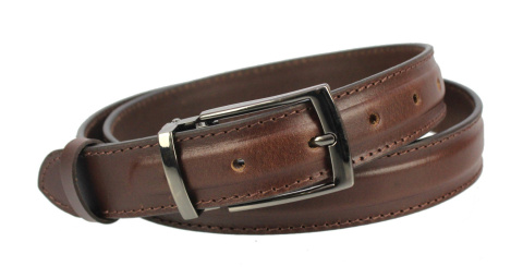 Pasek Męski Skórzany Arucce (PL) Skóra Licowa EXTRA Tłoczony Na Brzegach Klamra Nowoczesna 35 mm Szycie Nitką BRĄZOWY