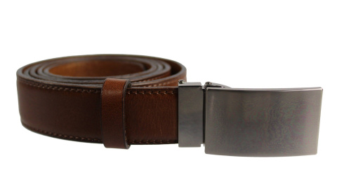 Pasek Męski Skórzany PAS-MAX (PL) Tłoczony Cienką Nitką Z Pełną Klamrą Na Bolczyk Skóra Licowa 30 mm Wzór 3 BRĄZOWY