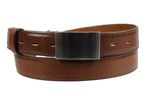 Pasek Męski Skórzany PAS-MAX (PL) Tłoczony Cienką Nitką Z Pełną Klamrą Na Bolczyk Skóra Licowa 30 mm Wzór 3 BRĄZOWY