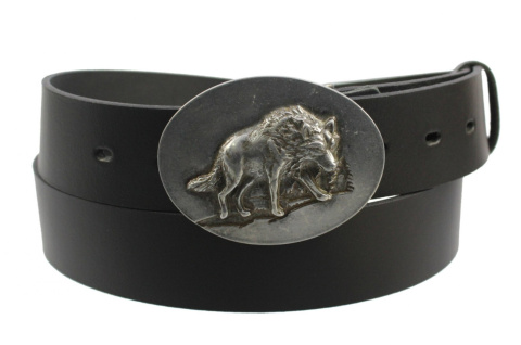 Pasek Skórzany COMPLEX (PL) Skóra Licowa 40 mm Klamra Pełna na Bolczyk BLASZKA "WILK"