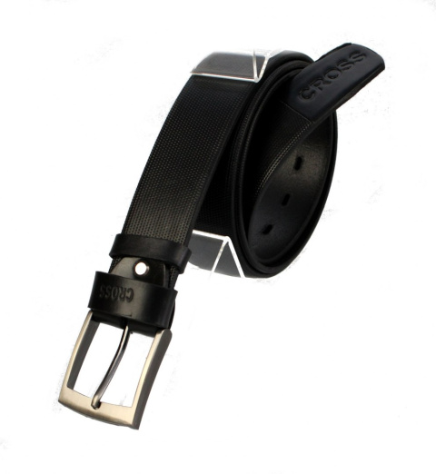 Pasek Skórzany COMPLEX (PL) Tłoczony Bieżnik "CROSS" Skóra Naturalna Licowa EXTRA 40 mm CZARNY