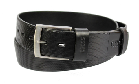 Pasek Skórzany COMPLEX (PL) Tłoczony Bieżnik "CROSS" Skóra Naturalna Licowa EXTRA 40 mm CZARNY