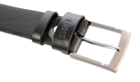 Pasek Skórzany COMPLEX (PL) Tłoczony Bieżnik "CROSS" Skóra Naturalna Licowa EXTRA 40 mm CZARNY