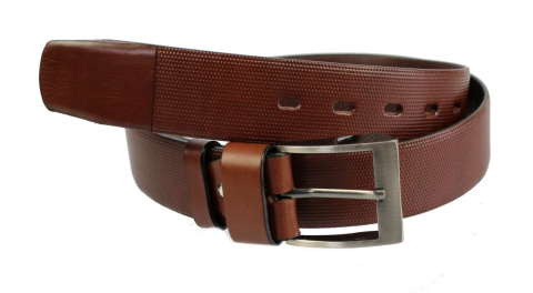 Pasek Skórzany COMPLEX (PL) Tłoczony Bieżnik Skóra Naturalna Licowa EXTRA 40 mm KASZTANOWY